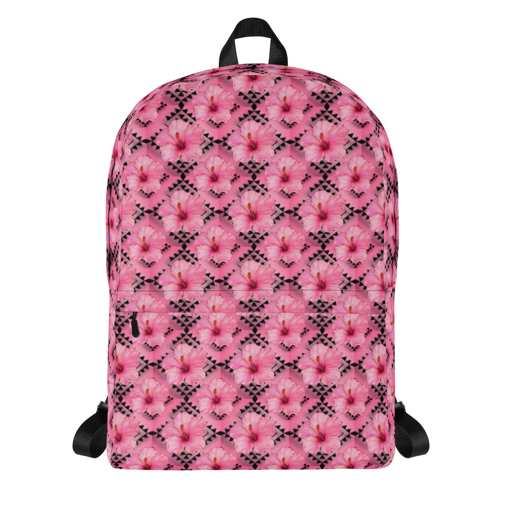 Pink / Black Hibiscus Native Floral Print Backpack