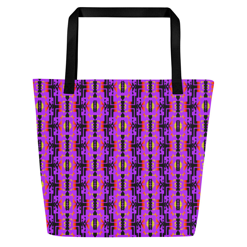 Purple / Fire Color Native Blanket Print All-Over Print Large Tote Bag