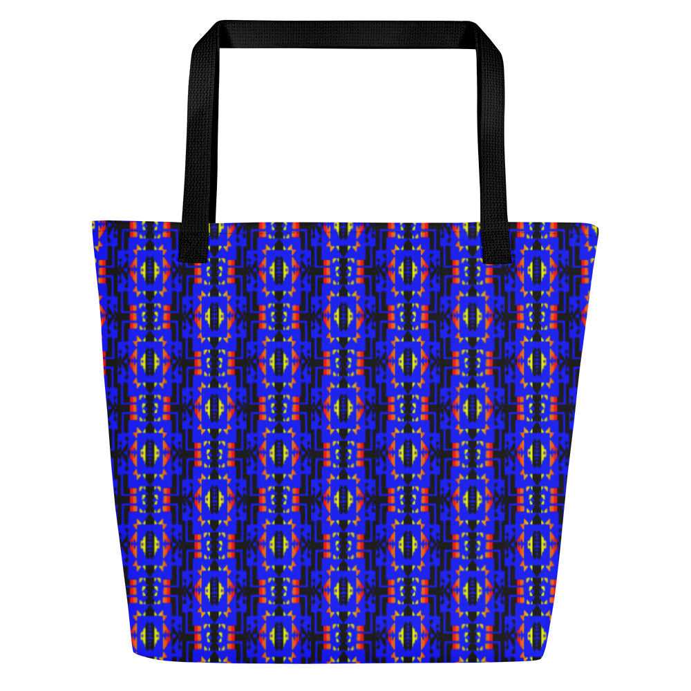 Blue / Fire Color Native Blanket Print All-Over Print Large Tote Bag