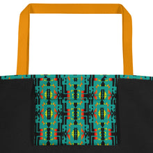 Load image into Gallery viewer, Turquoise / Fire Color Native Blanket Print All-Over Print Large Tote Bag
