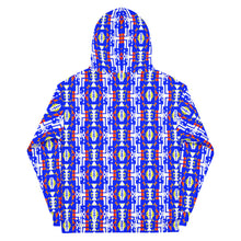 Load image into Gallery viewer, Bright Blue / Fire Color/ White Native Blanket Print Unisex Hoodie
