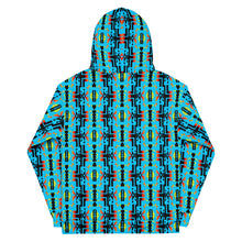 Load image into Gallery viewer, Sky Blue / Fire Color/ Black Blanket  Print Unisex Hoodie
