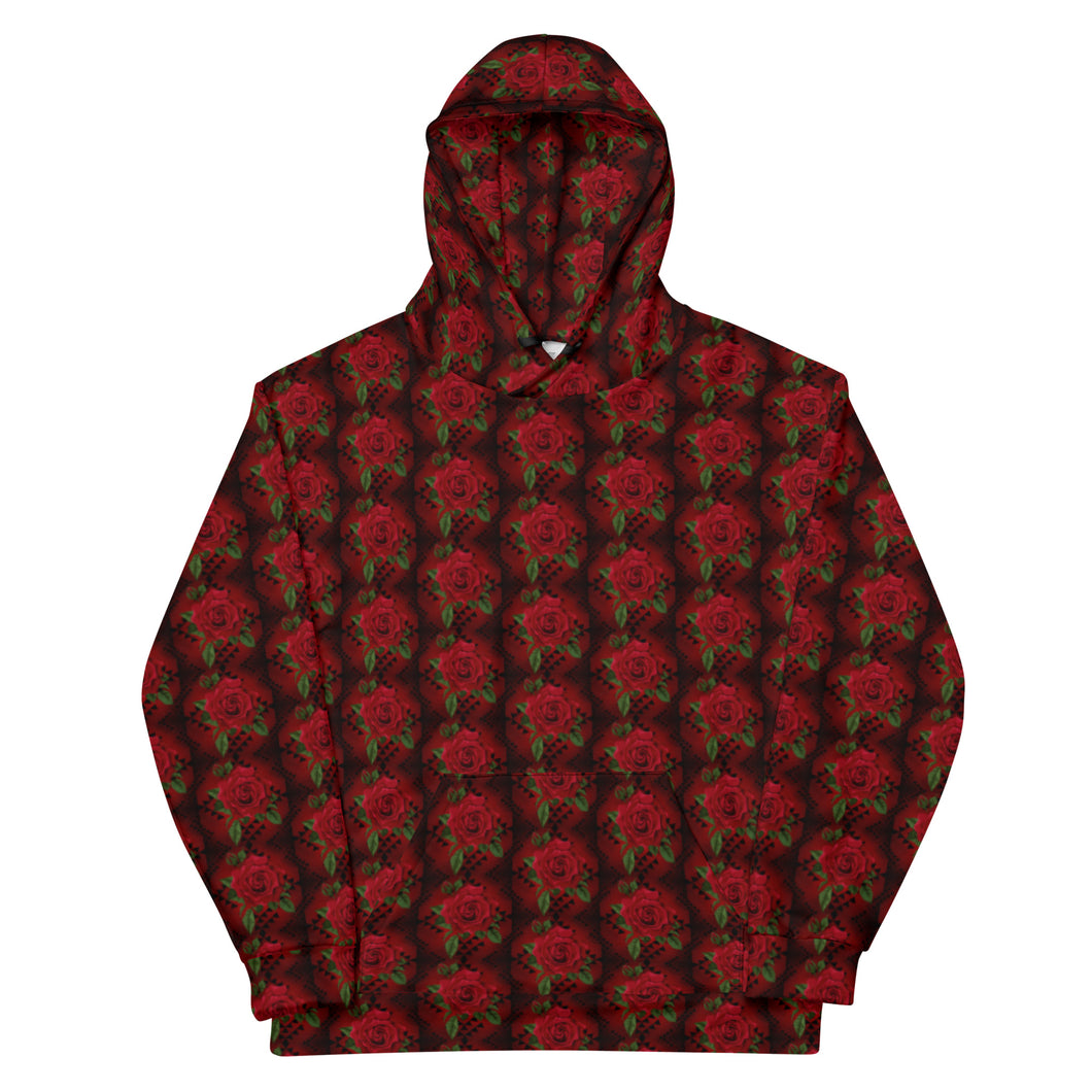 Black / Red Rose Native Floral Print Unisex Hoodie