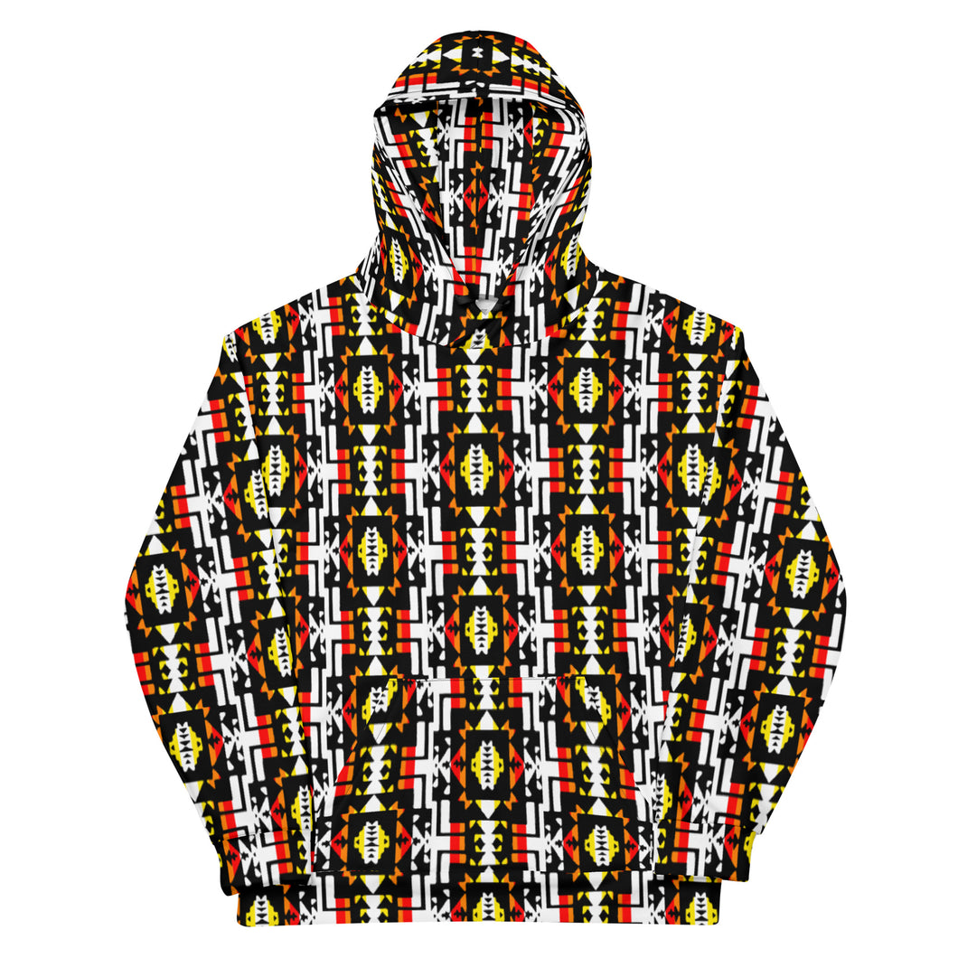 White / Black Fire Native Blanket Print Unisex Hoodie