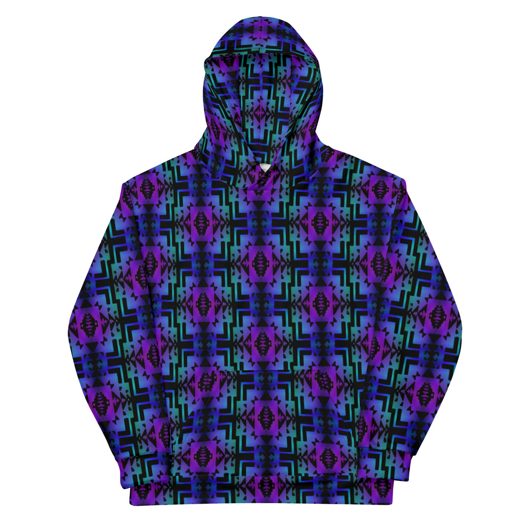 Purple / Teal Gradient Native Blanket Print Unisex Hoodie