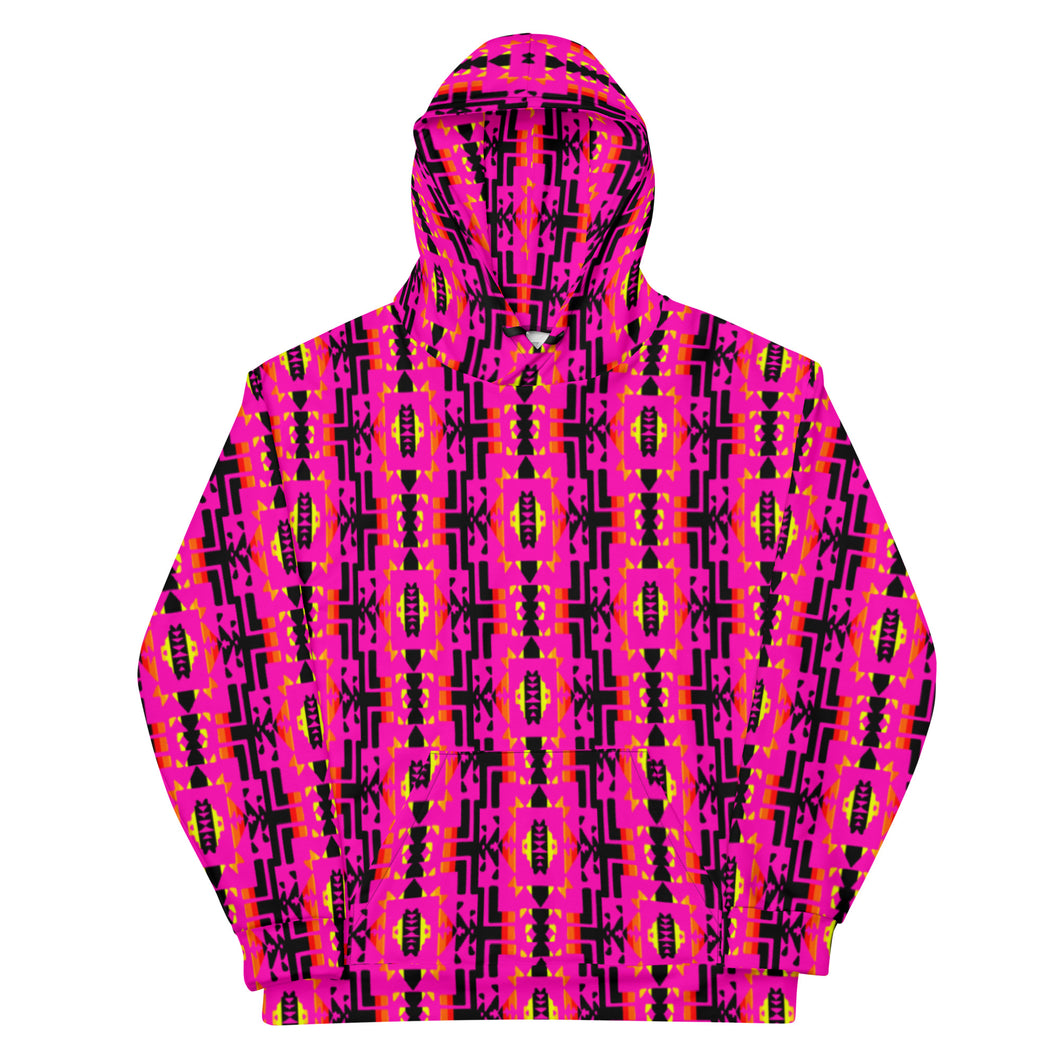 Hot Pink / Fire Color/ Black Native Blanket Print Unisex Hoodie