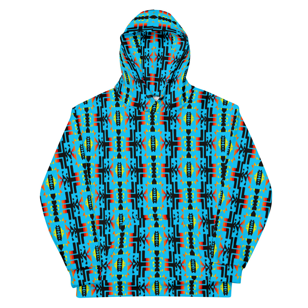 Sky Blue / Fire Color/ Black Blanket  Print Unisex Hoodie