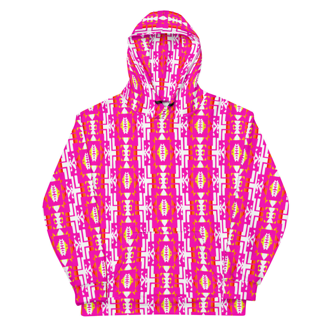 Hot Pink / Fire Color / White Native Blanket Print Unisex Hoodie