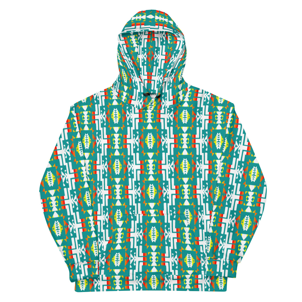 Turquoise / Fire Color / White Native Blanket Print Unisex Hoodie