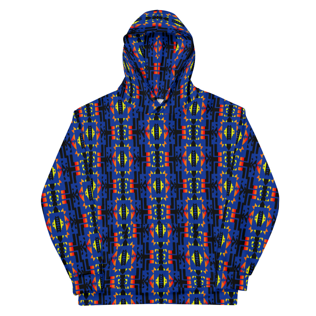 Navy Blue / Fire Color Native Blanket Print Unisex Hoodie