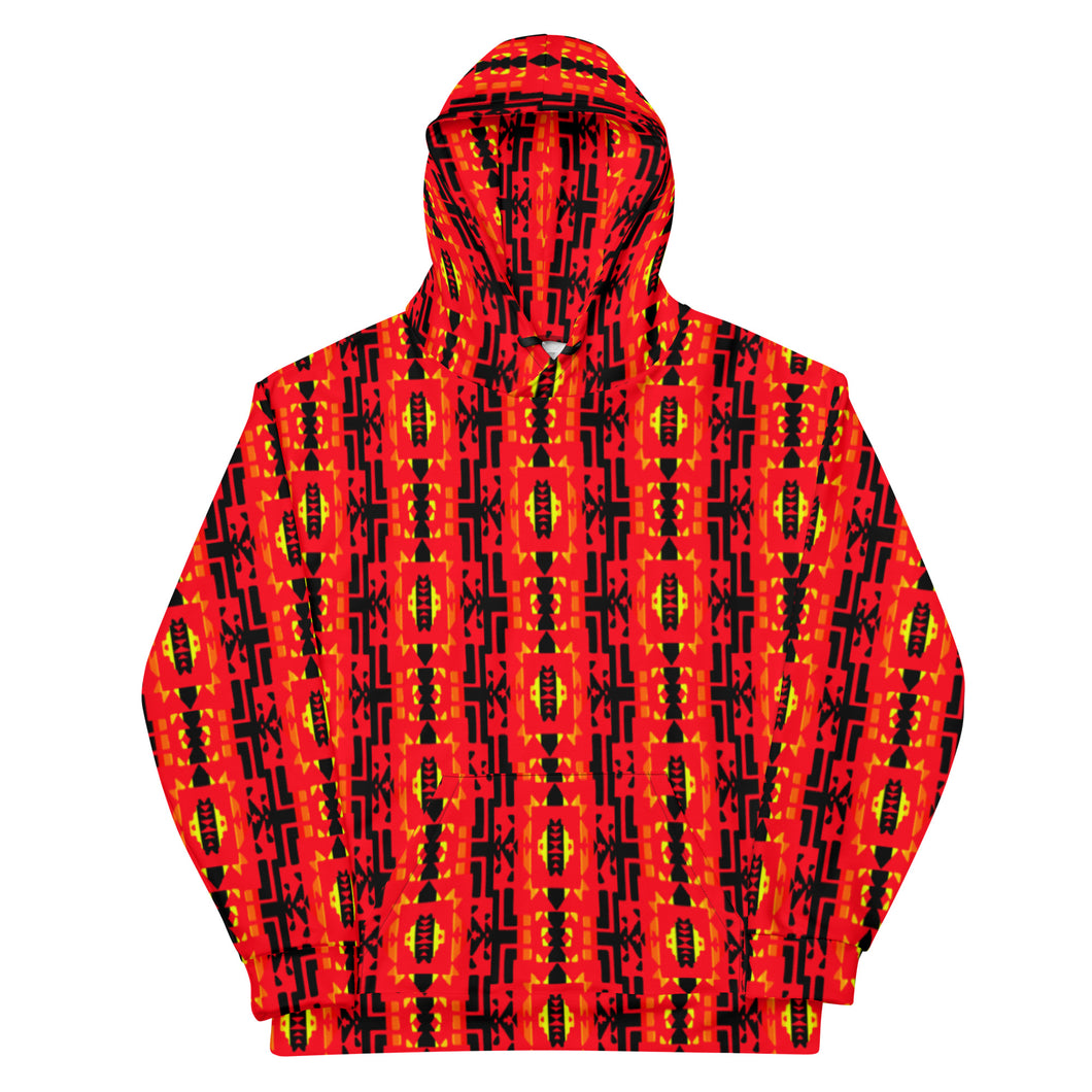 Red / Fire Color/ Black Native Blanket Print Unisex Hoodie