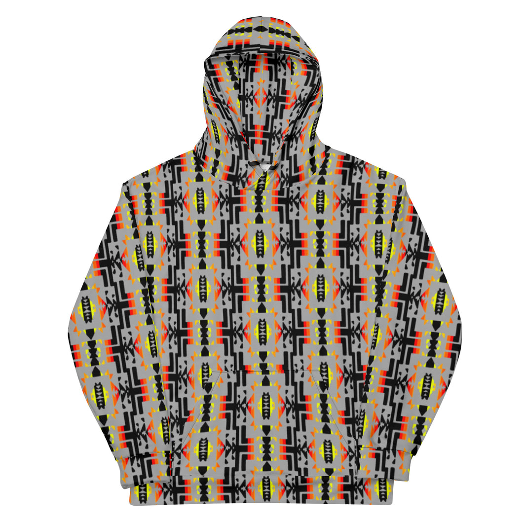 Grey / Fire Color / Black Native Blanket Print Unisex Hoodie