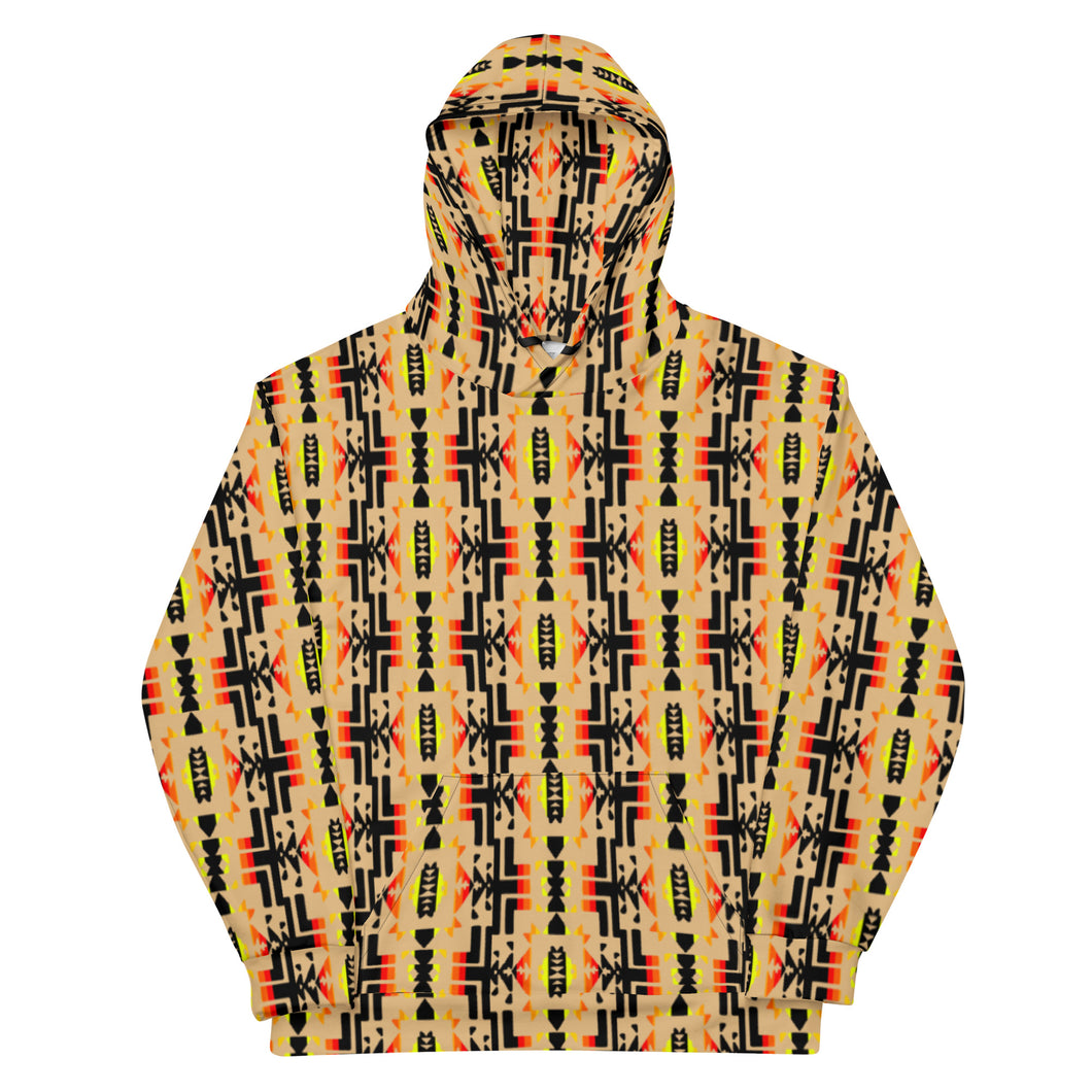 Tan / Fire Color / Black Native Blanket Print Unisex Hoodie