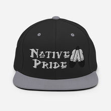 Load image into Gallery viewer, Native Pride / Feathers - White  Double Feather Embroidered Snapback Hat
