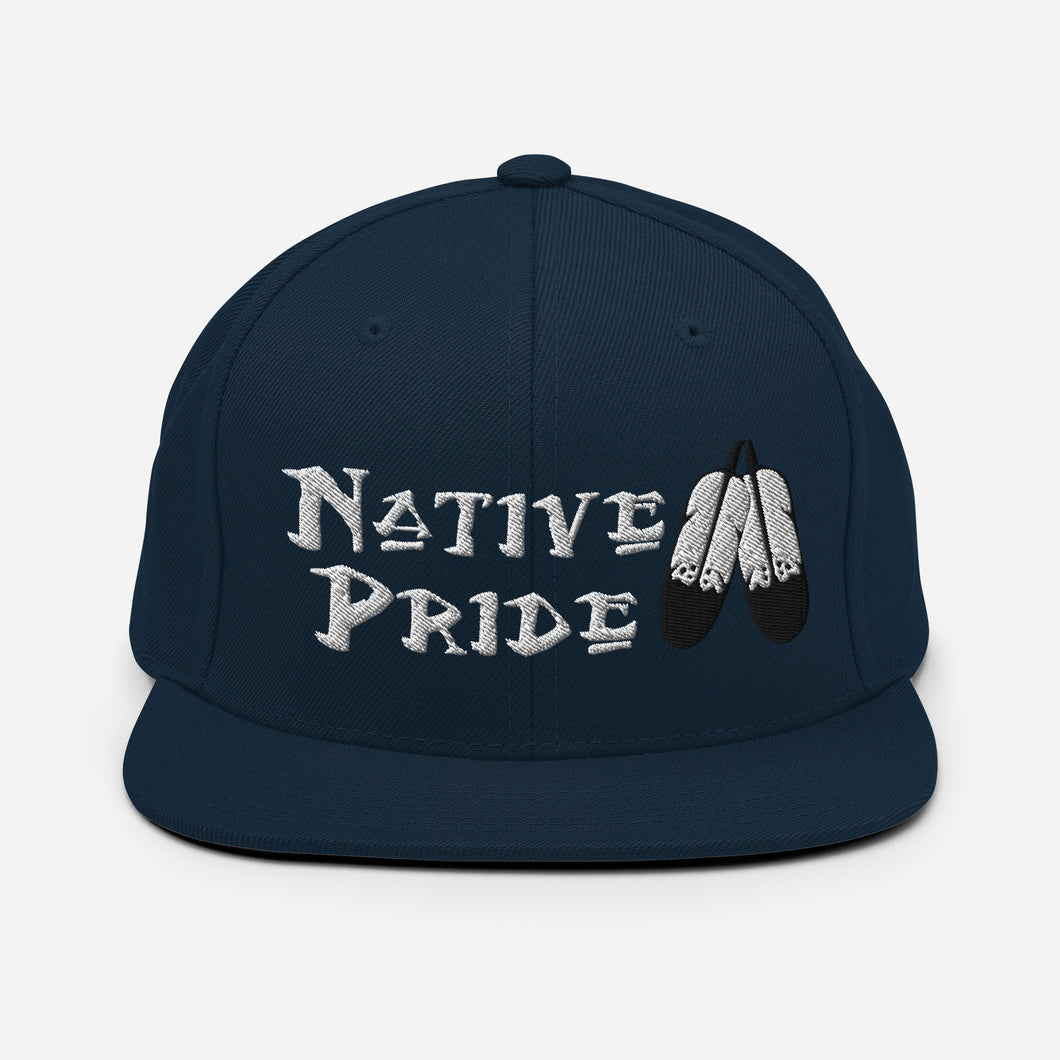 Native Pride / Feathers - White  Double Feather Embroidered Snapback Hat