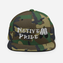 Load image into Gallery viewer, Native Pride / Feathers - White  Double Feather Embroidered Snapback Hat
