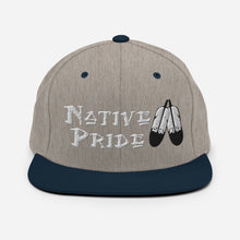 Load image into Gallery viewer, Native Pride / Feathers - White  Double Feather Embroidered Snapback Hat
