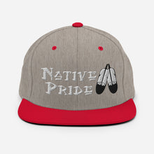 Load image into Gallery viewer, Native Pride / Feathers - White  Double Feather Embroidered Snapback Hat
