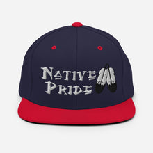 Load image into Gallery viewer, Native Pride / Feathers - White  Double Feather Embroidered Snapback Hat
