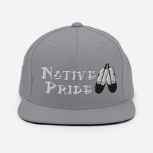 Load image into Gallery viewer, Native Pride / Feathers - White  Double Feather Embroidered Snapback Hat
