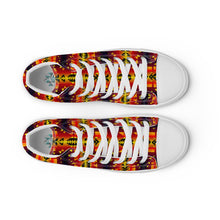 Load image into Gallery viewer, Fire Color Native Feather Print Men’s high top canvas shoes
