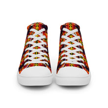 Load image into Gallery viewer, Fire Color Native Feather Print Men’s high top canvas shoes
