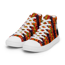 Load image into Gallery viewer, Fire Color Native Feather Print Men’s high top canvas shoes
