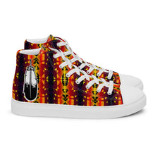 Load image into Gallery viewer, Fire Color Native Feather Print Men’s high top canvas shoes
