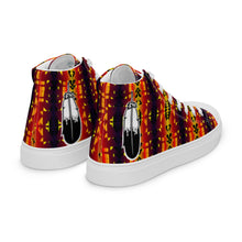 Load image into Gallery viewer, Fire Color Native Feather Print Men’s high top canvas shoes
