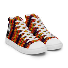 Load image into Gallery viewer, Fire Color Native Feather Print Men’s high top canvas shoes
