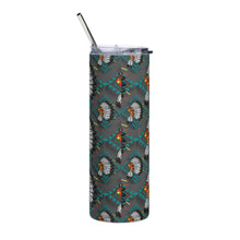 Load image into Gallery viewer, Grey / Teal Native Headdress PrintStainless steel tumbler
