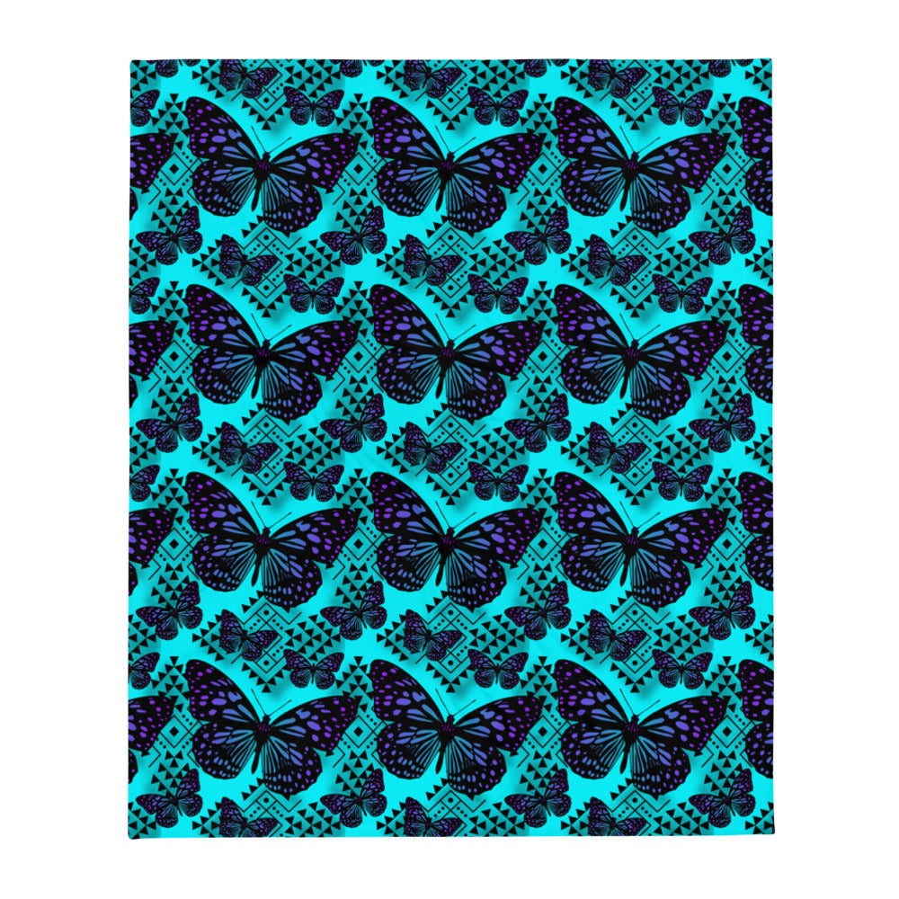 Aqua Blue Native Butterfly Throw Blanket